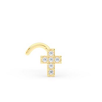 Lila Moon 14k Gold Cubic Zirconia Cross Curved Nose Ring