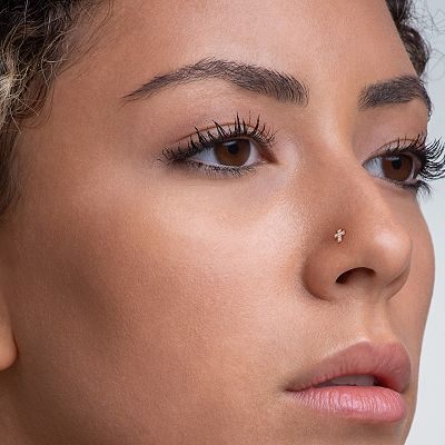 Lila Moon 14k Gold Cubic Zirconia Cross Curved Nose Ring