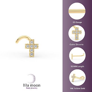 Lila Moon 14k Gold Cubic Zirconia Cross Curved Nose Ring