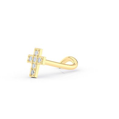 Lila Moon 14k Gold Cubic Zirconia Cross Curved Nose Ring