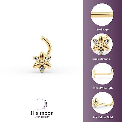 Lila Moon 14k Gold Cubic Zirconia Alternating Flower Curved Nose Ring