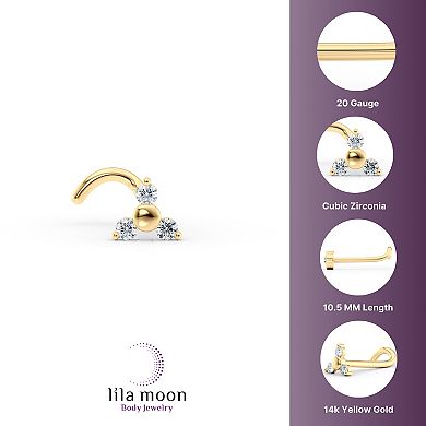Lila Moon 14k Gold Cubic Zirconia 3-Stone Curved Nose Ring