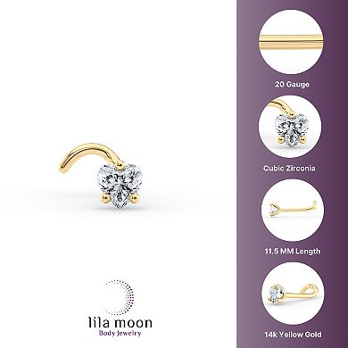 Lila Moon 14k Gold Heart Cubic Zirconia Curved Nose Ring