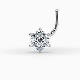 Lila Moon 14k White Gold Cubic Zirconia Flower Curved Nose Ring