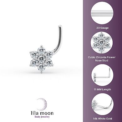Lila Moon 14k White Gold Cubic Zirconia Flower Curved Nose Ring