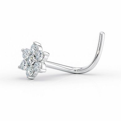 Lila Moon 14k White Gold Cubic Zirconia Flower Curved Nose Ring