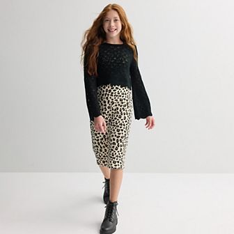 Girls 7-16 Speechless 2 pc Leopard Midi Dress & Crochet Sweater Set