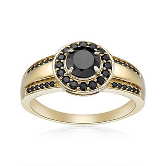 Gemminded 18k Gold Over Silver Onyx & Black Spinel Halo Ring