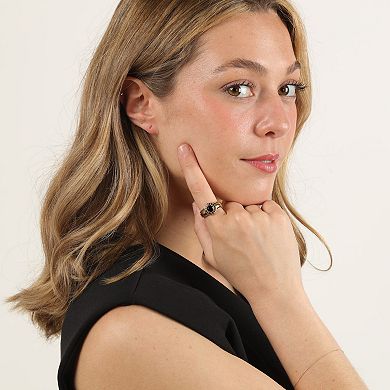 Gemminded 18k Gold Over Silver Onyx & Black Spinel Halo Ring