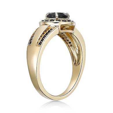 Gemminded 18k Gold Over Silver Onyx & Black Spinel Halo Ring