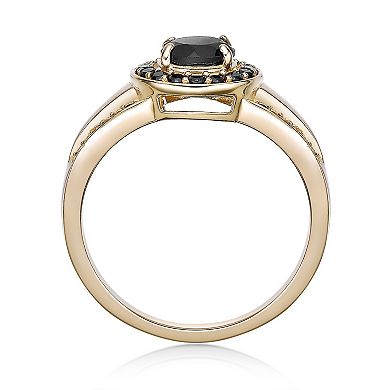 Gemminded 18k Gold Over Silver Onyx & Black Spinel Halo Ring