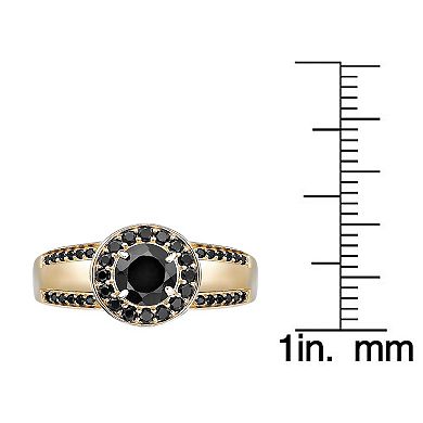 Gemminded 18k Gold Over Silver Onyx & Black Spinel Halo Ring