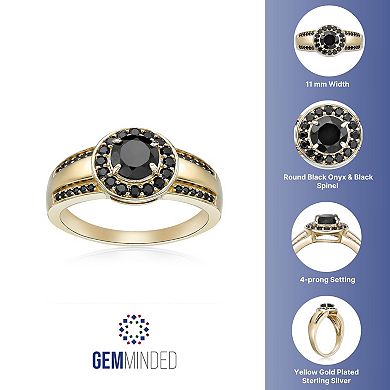 Gemminded 18k Gold Over Silver Onyx & Black Spinel Halo Ring