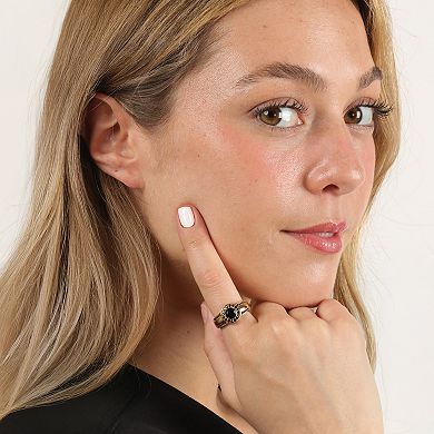 Gemminded 18k Gold Over Silver Onyx & Black Spinel Halo Ring