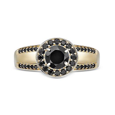 Gemminded 18k Gold Over Silver Onyx & Black Spinel Halo Ring