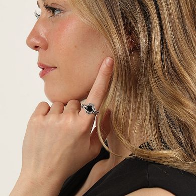 Gemminded Sterling Silver Onyx & Black Spinel Ring