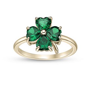 Gemminded 18k Gold Over Silver Lab-Created Emerald Clover Ring