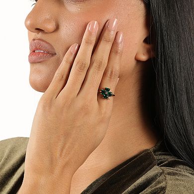 Gemminded 18k Gold Over Silver Lab-Created Emerald Clover Ring