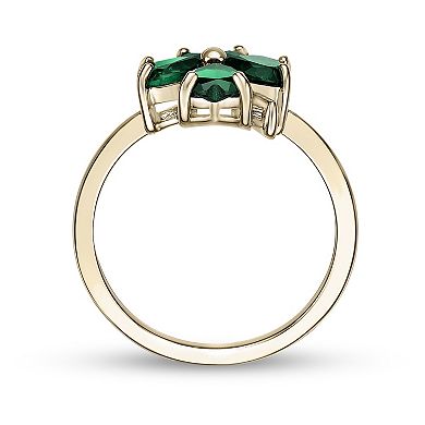 Gemminded 18k Gold Over Silver Lab-Created Emerald Clover Ring