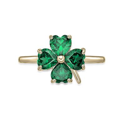 Gemminded 18k Gold Over Silver Lab-Created Emerald Clover Ring