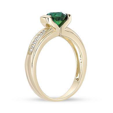 Gemminded 18k Gold Over Silver Lab-Created Emerald & Lab-Created White Sapphire Ring