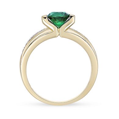 Gemminded 18k Gold Over Silver Lab-Created Emerald & Lab-Created White Sapphire Ring