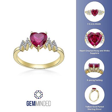 Gemminded 18k Gold Over Silver Lab-Created Ruby & Lab-Created White Sapphire Heart Ring