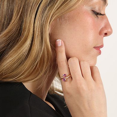 Gemminded 18k Gold Over Silver Lab-Created Gemstone & Lab-Created White Sapphire Two-Heart Ring