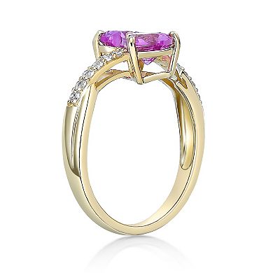 Gemminded 18k Gold Over Silver Lab-Created Gemstone & Lab-Created White Sapphire Two-Heart Ring