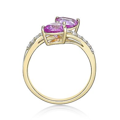 Gemminded 18k Gold Over Silver Lab-Created Gemstone & Lab-Created White Sapphire Two-Heart Ring