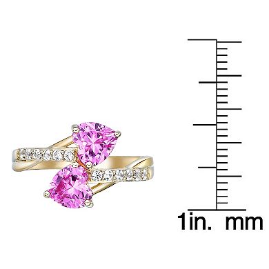 Gemminded 18k Gold Over Silver Lab-Created Gemstone & Lab-Created White Sapphire Two-Heart Ring