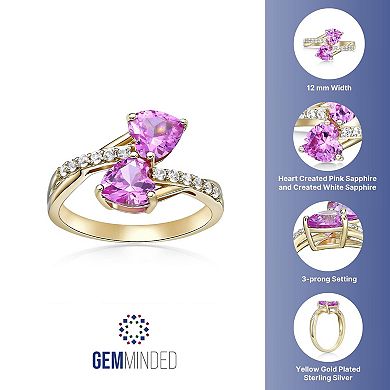 Gemminded 18k Gold Over Silver Lab-Created Gemstone & Lab-Created White Sapphire Two-Heart Ring