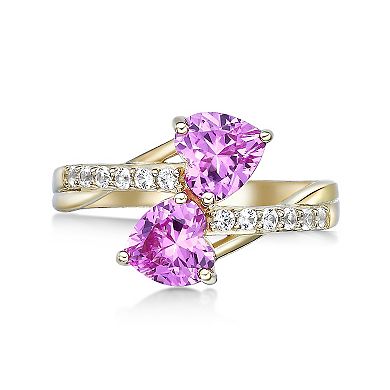 Gemminded 18k Gold Over Silver Lab-Created Gemstone & Lab-Created White Sapphire Two-Heart Ring