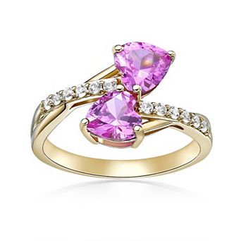 Gemminded 18k Gold Over Silver Lab-Created Gemstone & Lab-Created White Sapphire Two-Heart Ring