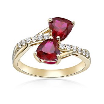 Gemminded 18k Gold Over Silver Lab-Created Gemstone & Lab-Created White Sapphire Two-Heart Ring