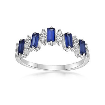 Gemminded Sterling Silver Lab-Created Sapphire & Lab-Created White Sapphire 5-Stone Baguette Ring