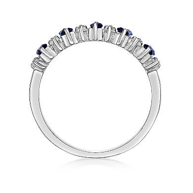 Gemminded Sterling Silver Lab-Created Sapphire & Lab-Created White Sapphire 5-Stone Baguette Ring