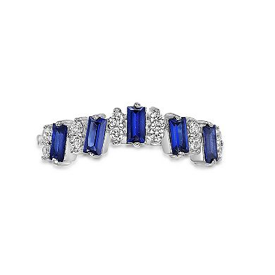 Gemminded Sterling Silver Lab-Created Sapphire & Lab-Created White Sapphire 5-Stone Baguette Ring