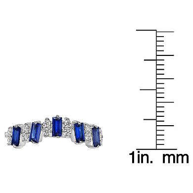 Gemminded Sterling Silver Lab-Created Sapphire & Lab-Created White Sapphire 5-Stone Baguette Ring