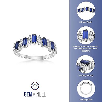 Gemminded Sterling Silver Lab-Created Sapphire & Lab-Created White Sapphire 5-Stone Baguette Ring