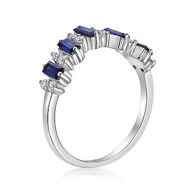 Gemminded Sterling Silver Lab-Created Sapphire & Lab-Created White Sapphire 5-Stone Baguette Ring