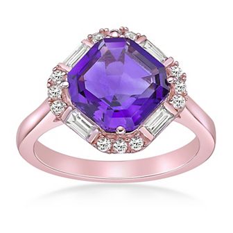 Gemminded 18k Rose Gold Over Silver Amethyst & Lab-Created White Sapphire Ring