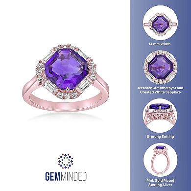 Gemminded 18k Rose Gold Over Silver Amethyst & Lab-Created White Sapphire Ring