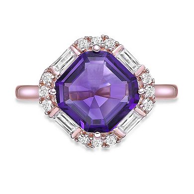 Gemminded 18k Rose Gold Over Silver Amethyst & Lab-Created White Sapphire Ring