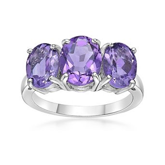 Gemminded Sterling Silver Amethyst 3-Stone Oval Ring