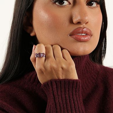 Gemminded Sterling Silver Amethyst 3-Stone Oval Ring