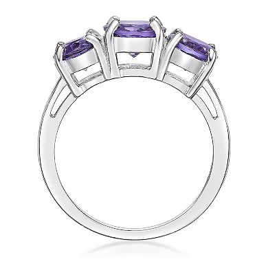 Gemminded Sterling Silver Amethyst 3-Stone Oval Ring