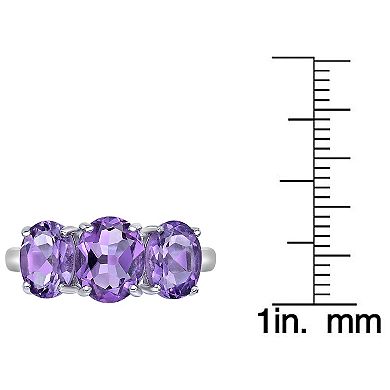 Gemminded Sterling Silver Amethyst 3-Stone Oval Ring