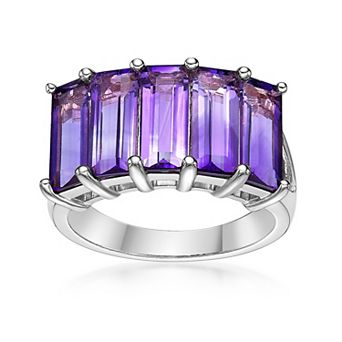 Gemminded Sterling Silver Amethyst Baguette Ring