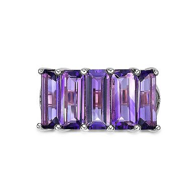 Gemminded Sterling Silver Amethyst Baguette Ring